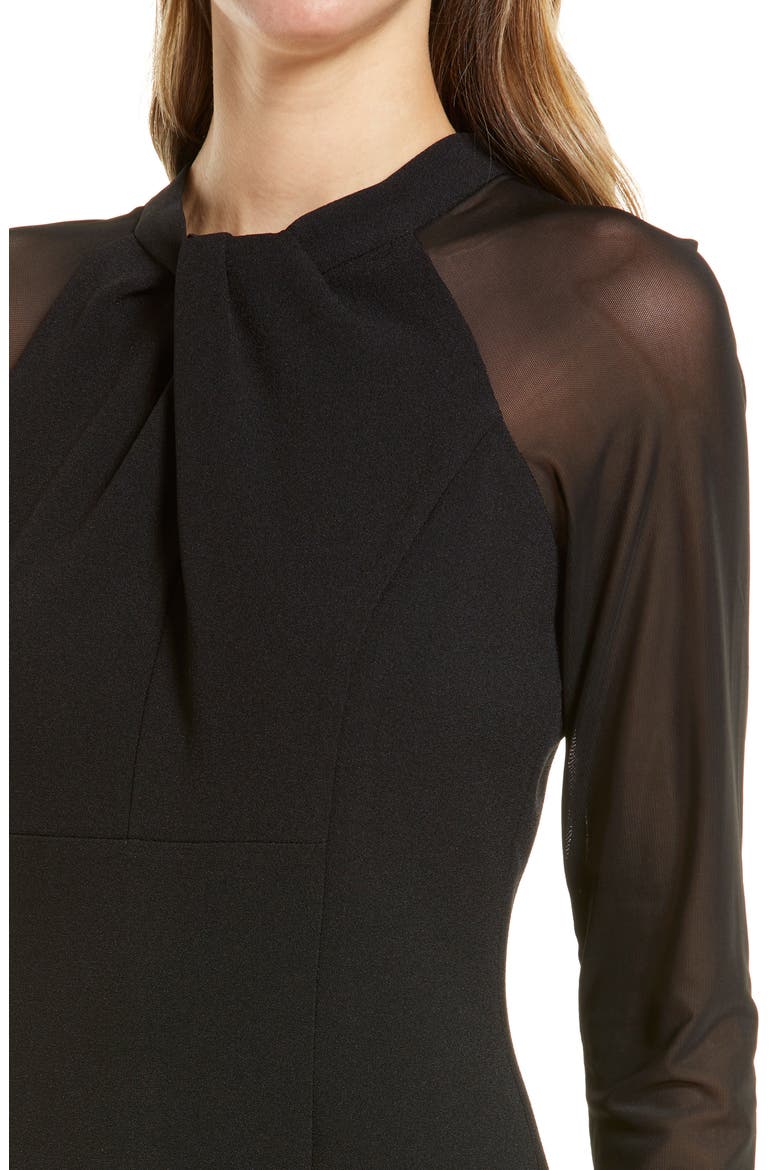 Twist Neck Illusion Long Sleeve Midi Dress, Alternate, color, BLACK