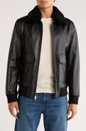 Bugatchi Genuine Shearling Collared Leather Aviator Jacket
