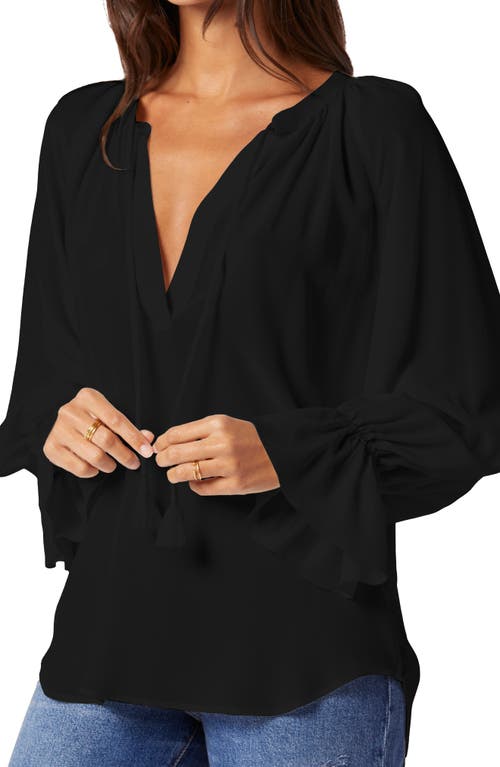 Joie Plus Cecarina Ruched Bell-sleeve Tassel Top In Caviar