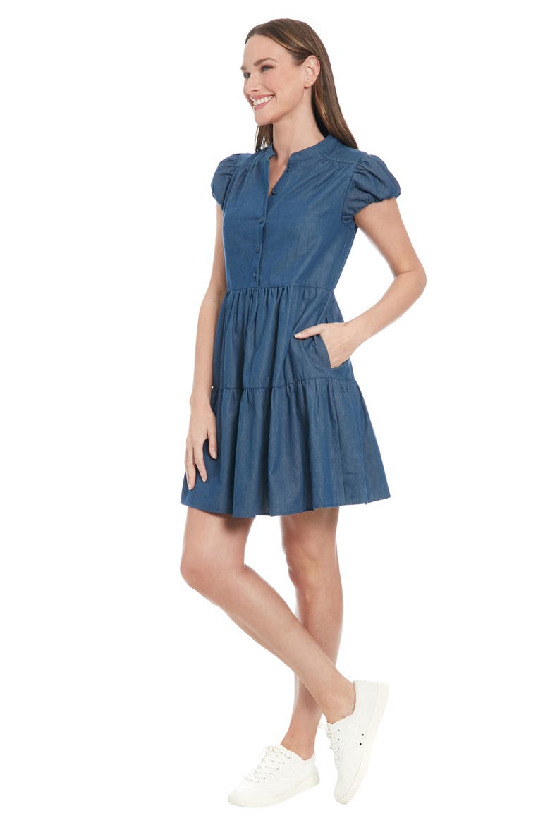 Bubble Sleeve A-Line Minidress, Alternate, color, DENIM