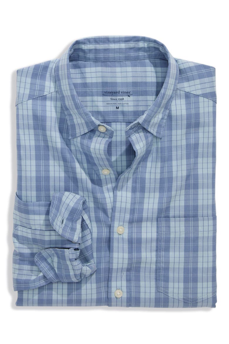 Carysfort Plaid Performance Button-Up Shirt, Alternate, color, DEL MAR BLUE