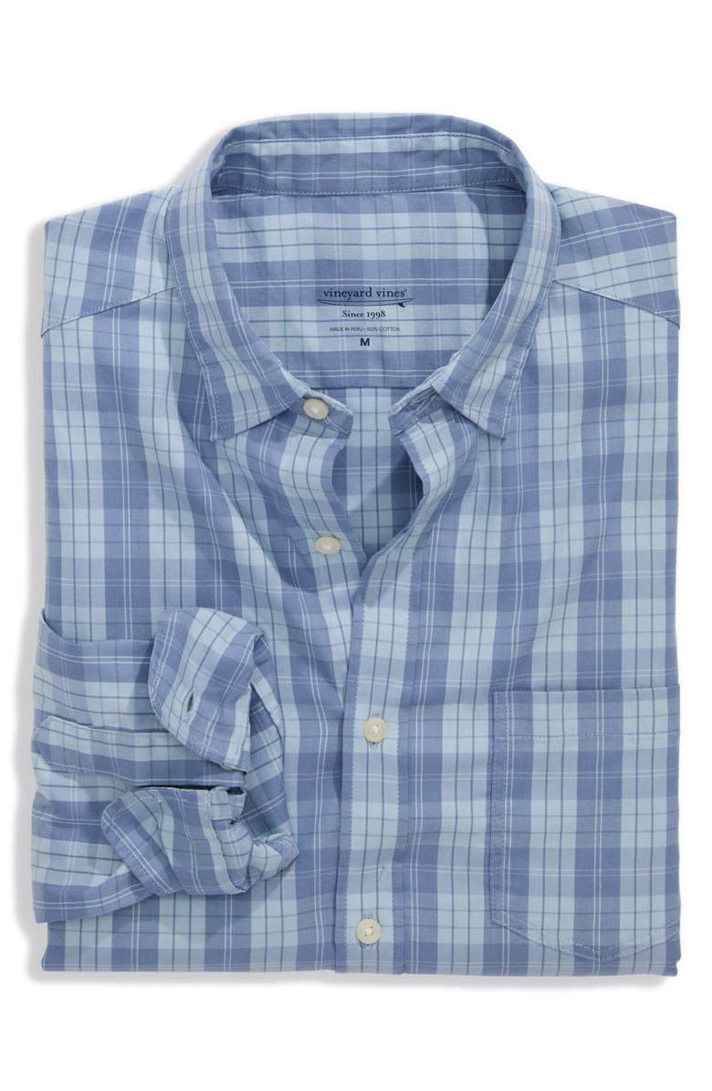 vineyard vines Carysfort Plaid Performance Button-Up Shirt, Alternate, color, Del Mar Blue