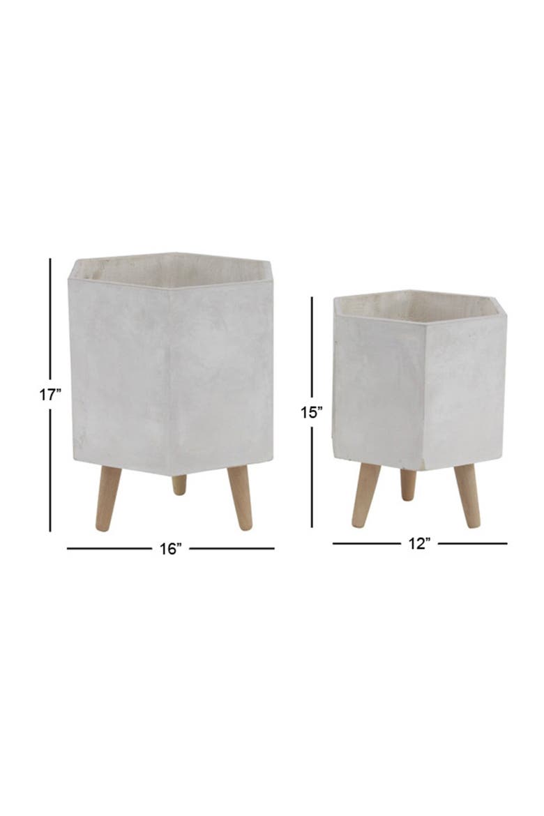 White Magnesium Oxide Contemporary Planter with Wood Legs - Set of 2, Alternate, color, WHITE