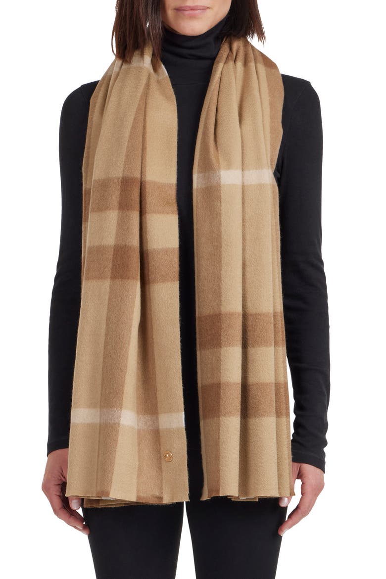 Plaid Cashmere Scarf, Main, color, CAMEL