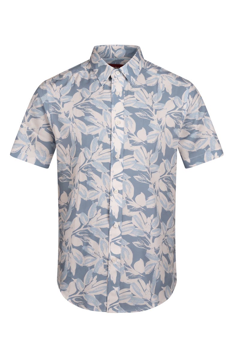 Report Collection Tropical Print Short Sleeve Stretch Button-Up Shirt, Alternate, color, Blue