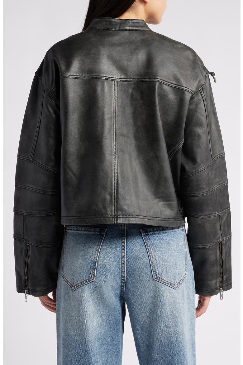 Adrienne Leather Bomber Jacket, Alternate, color, BLACK