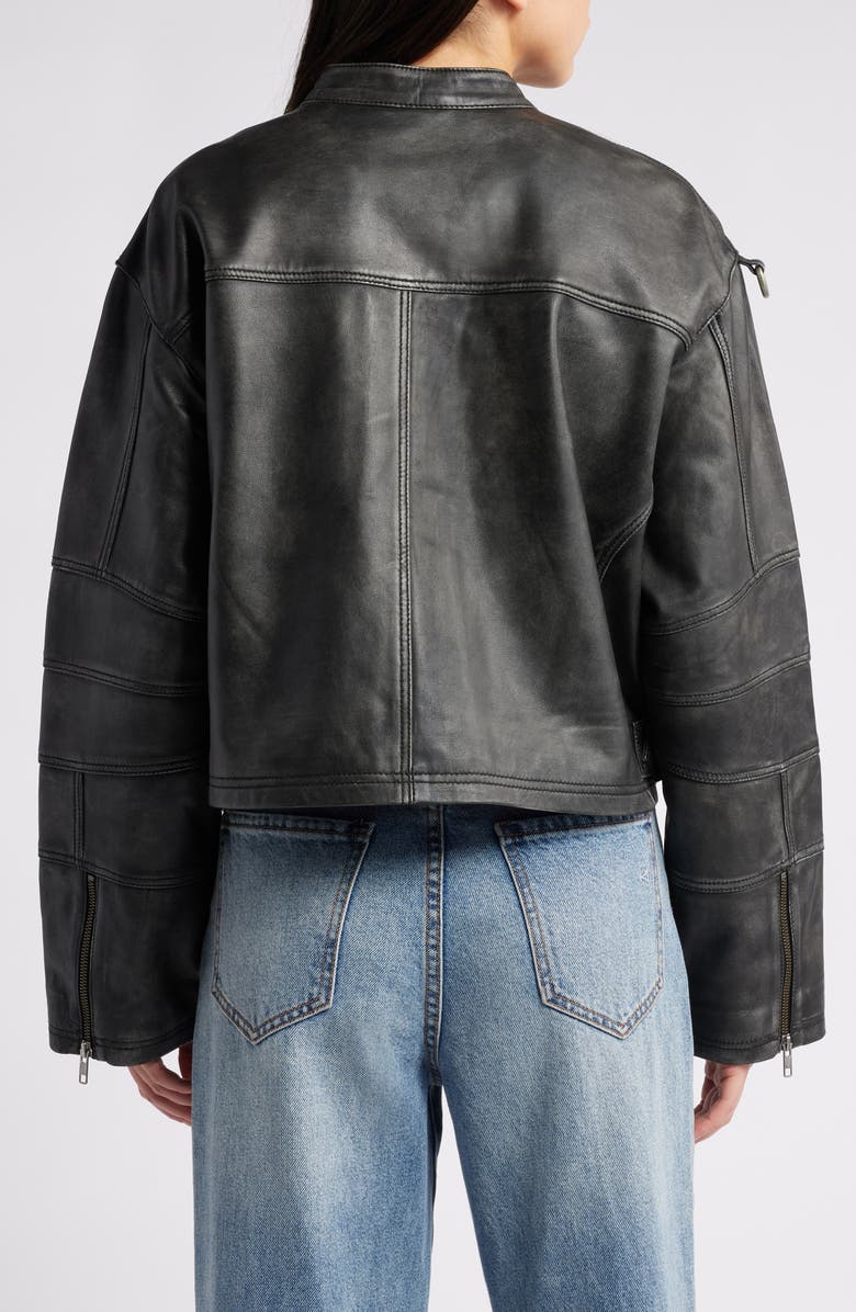 Free People Adrienne Leather Bomber Jacket, Alternate, color, Black