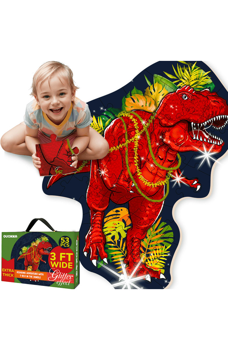 Quokka 2x3 Feet Giant Shaped Glitter Floor Puzzles for Kids Ages 3-5, Main, color, T-Rex