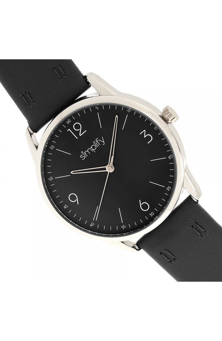 SIMPLIFY The 6300 Leather-Band Watch, Alternate, color, Black