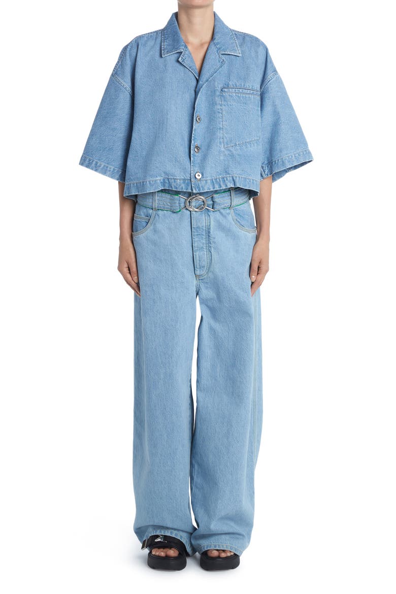 Crop Bleached Cotton Denim Shirt, Alternate, color, LIGHT BLEACH