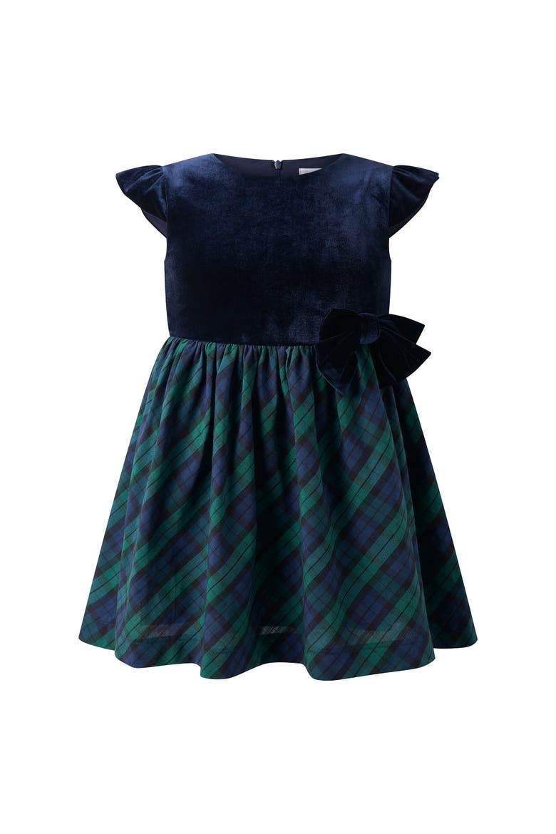 Velvet Blackwatch Check Party Dress, Main, color, Navy
