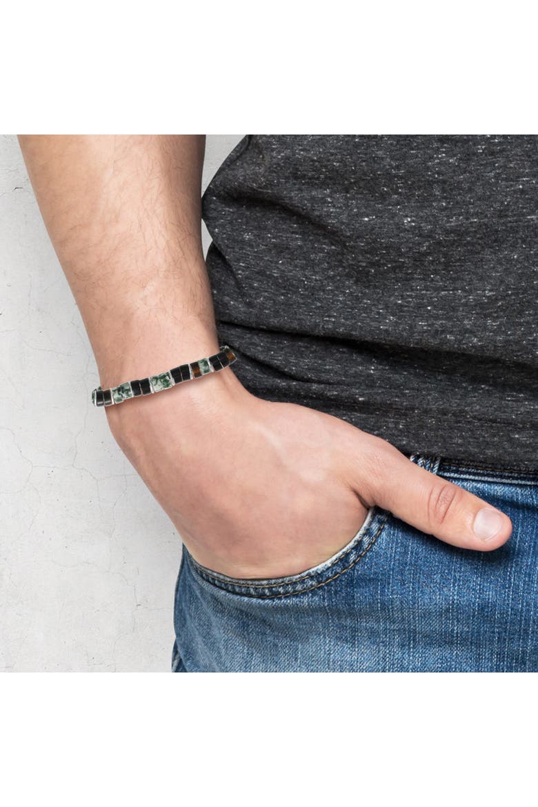 Men's Mixed Beaded Bracelet, Green & Black, Adjustable, Alternate, color, Green