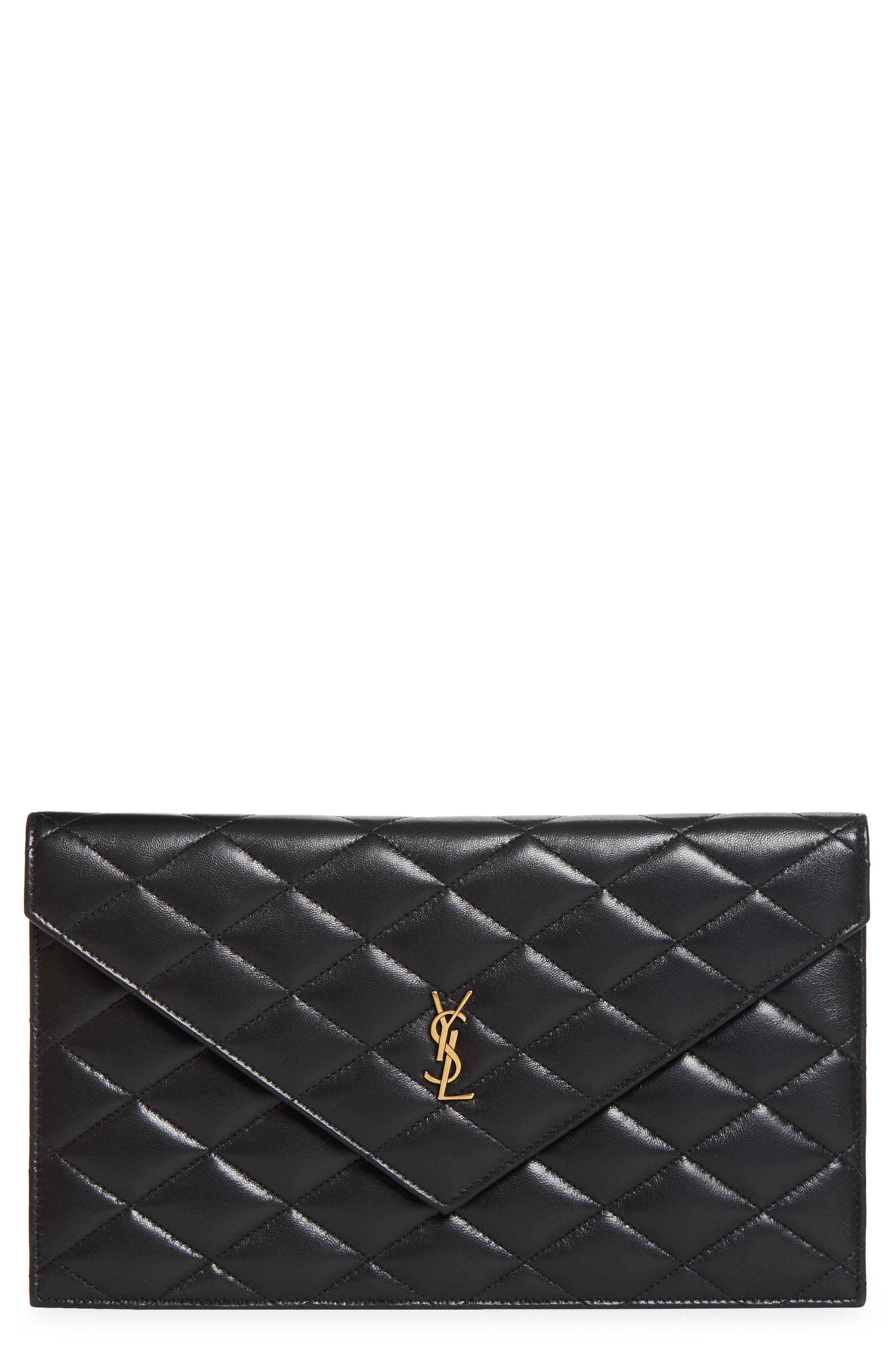 Saint Laurent Paris Diamond Quilt Pouch, Main, color, Noir