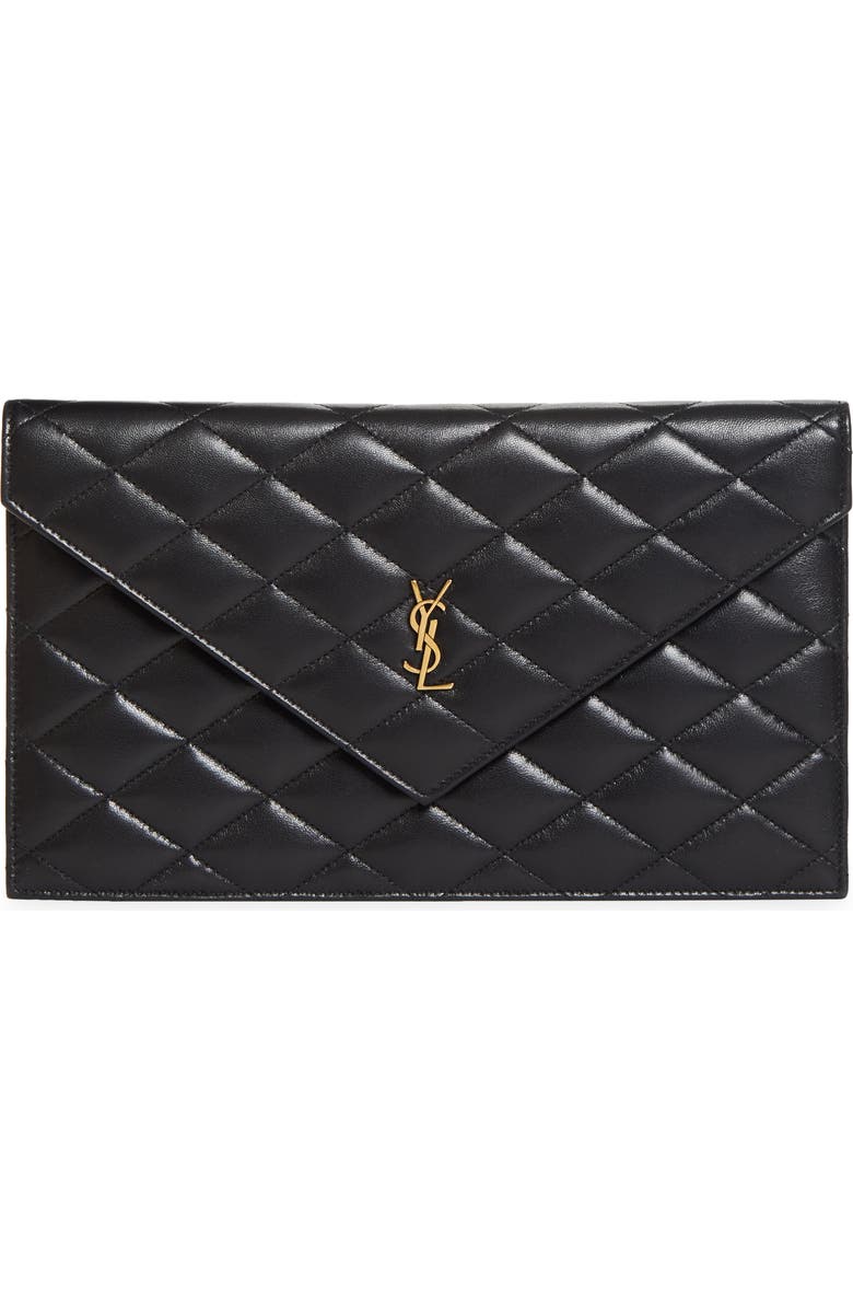 Saint Laurent Paris Diamond Quilt Pouch, Main, color, Noir