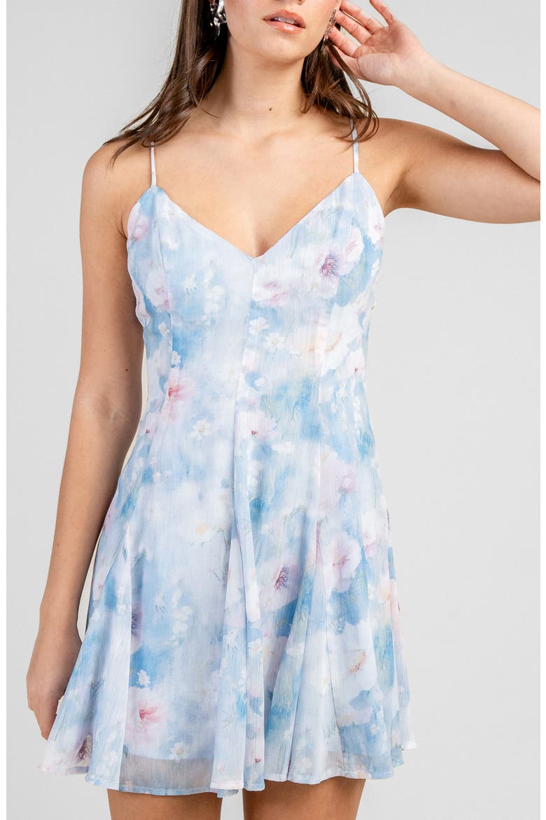 Floral Godet Fit and Flare Minidress, Alternate, color, BLUE