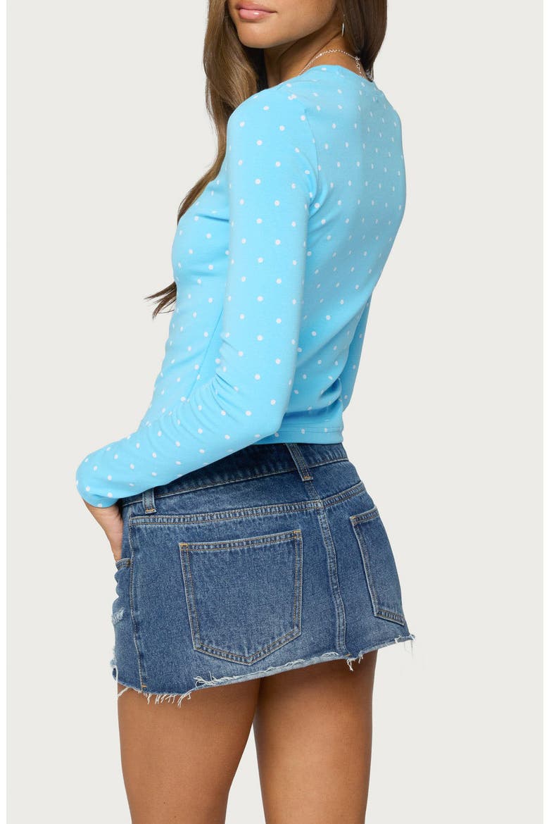 Daliya Polka Dot Long Sleeve Crop Top, Alternate, color, TURQUOISE