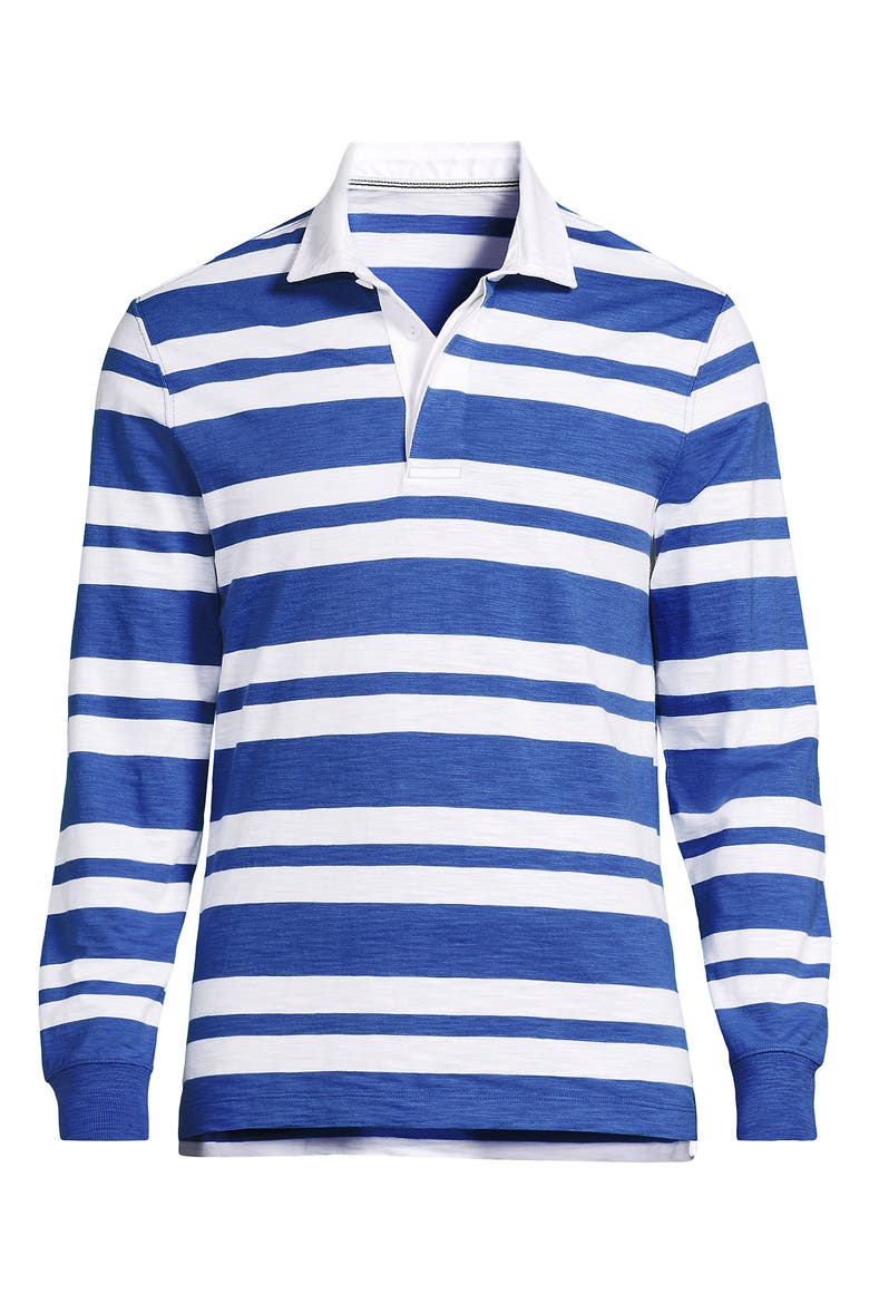 Long Sleeve Lightweight Slub Rugby Polo, Alternate, color, Muted Cobalt Blue/White Stripe