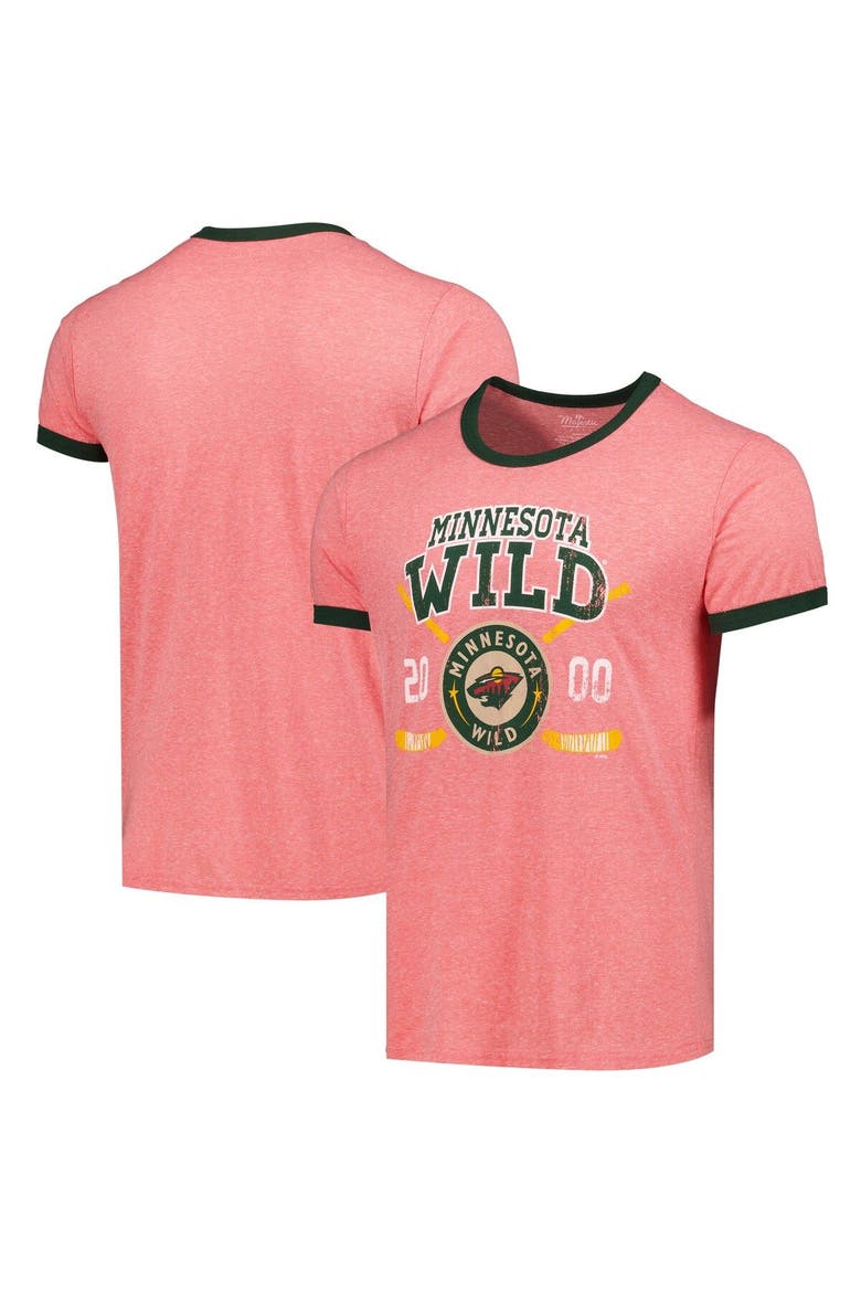 Men's Majestic Threads Red Minnesota Wild Buzzer Beater Tri-Blend Ringer T-Shirt, Main, color, Red