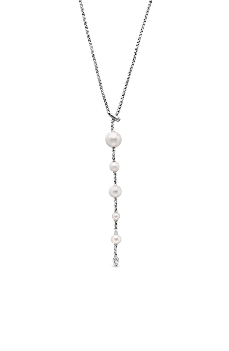 David Yurman Y-Necklace in Sterling Silver with Freshwater Pearl & Pavé Diamond, Alternate, color, 