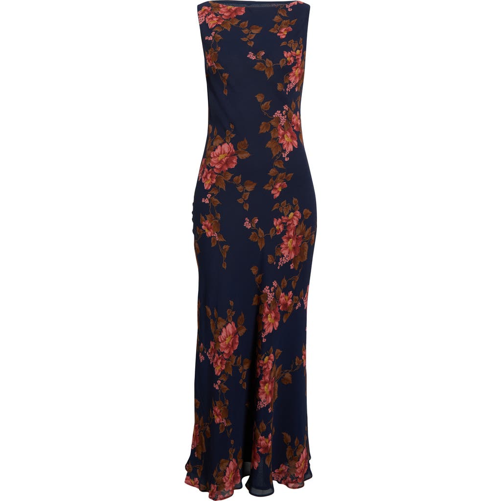 Reformation Prescott Floral Print Chiffon Maxi Dress In Gold