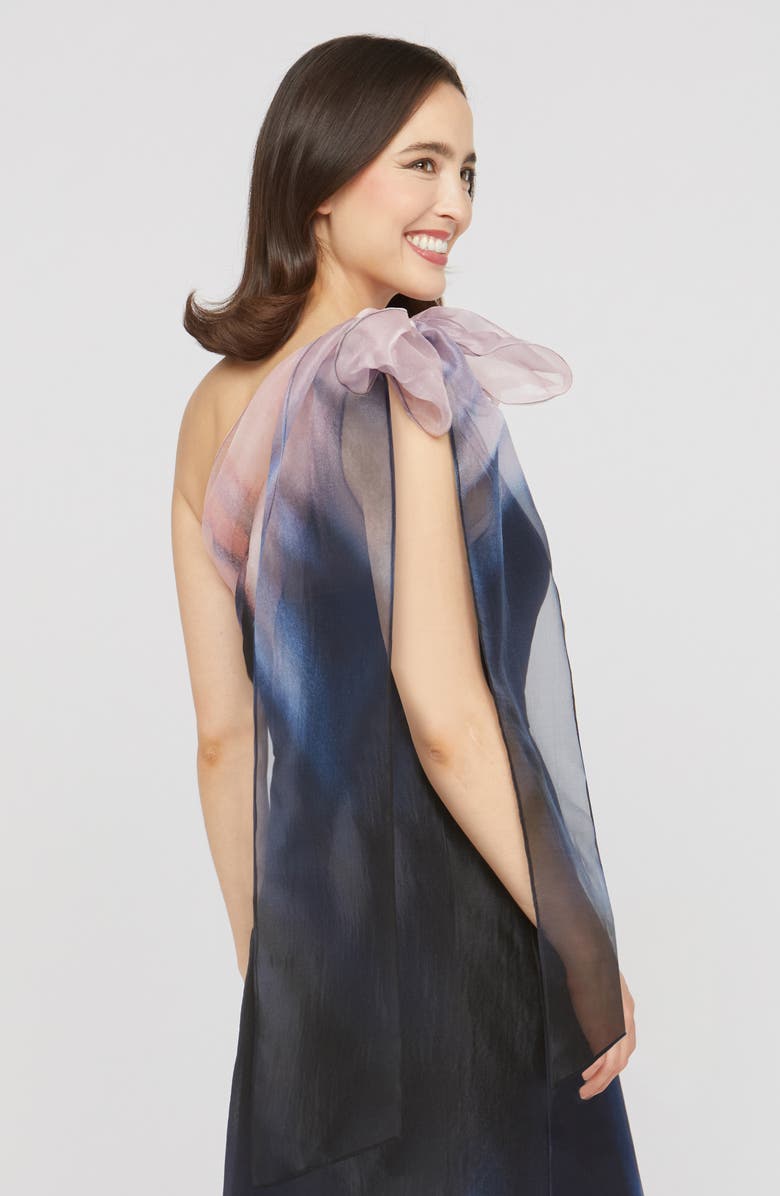 Kay Unger Victoria One Shoulder Satin Ombré Gown, Alternate, color, Black/ Tea Rose