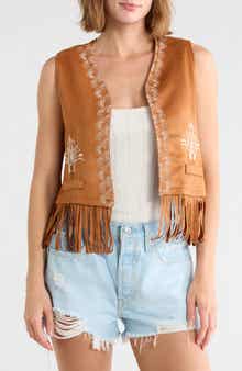 Embroidered Fringe Faux Suede Vest