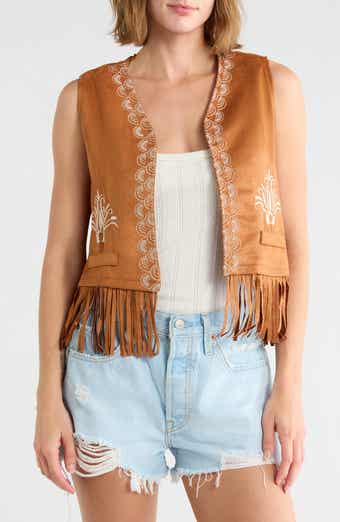 Embroidered Fringe Faux Suede Vest