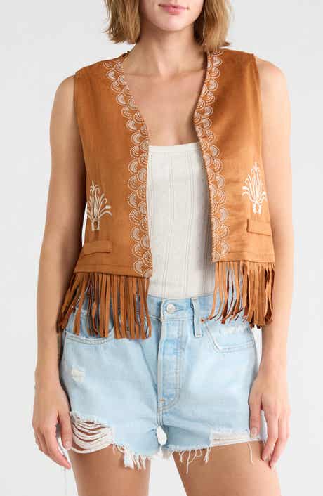 Embroidered Fringe Faux Suede Vest