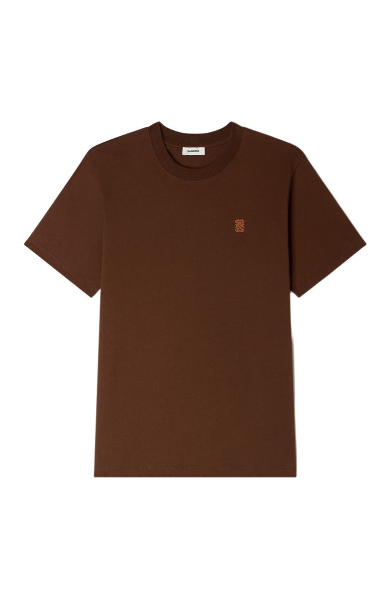 SANDRO Leather logo T-shirt, Alternate, color, Ginger Bread