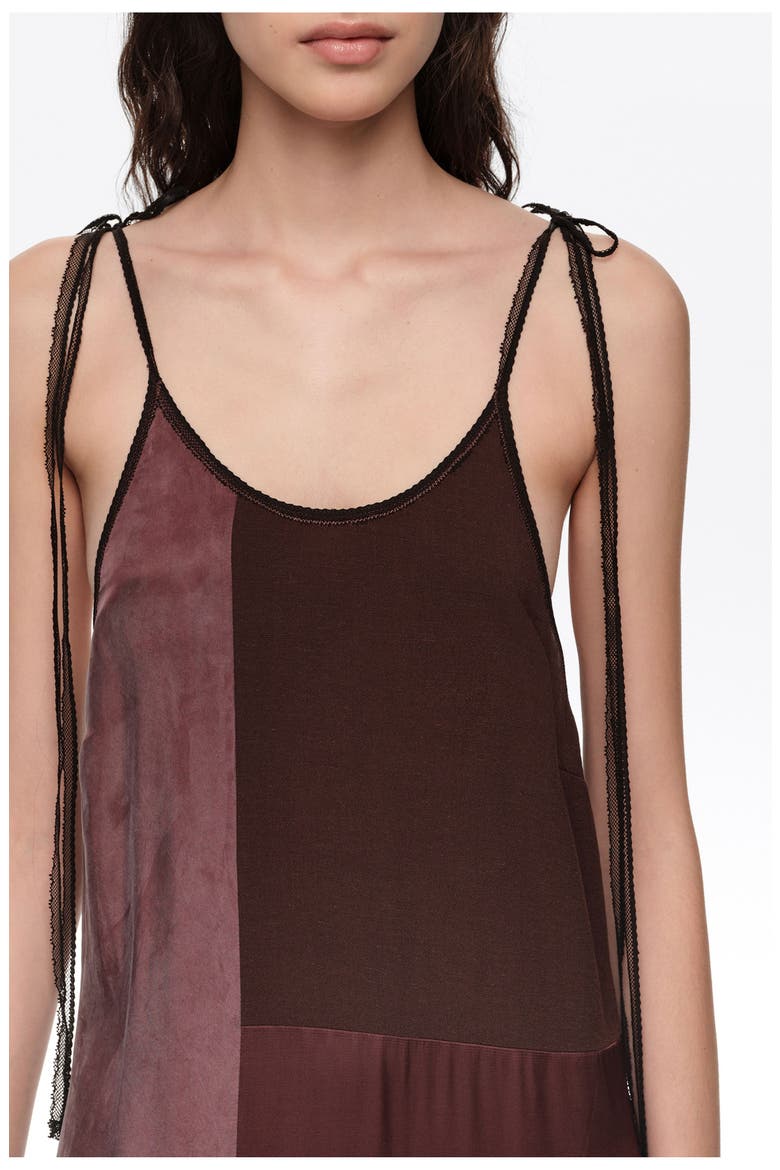 Fluid Patchwork Strappy Dress, Alternate, color, BROWN