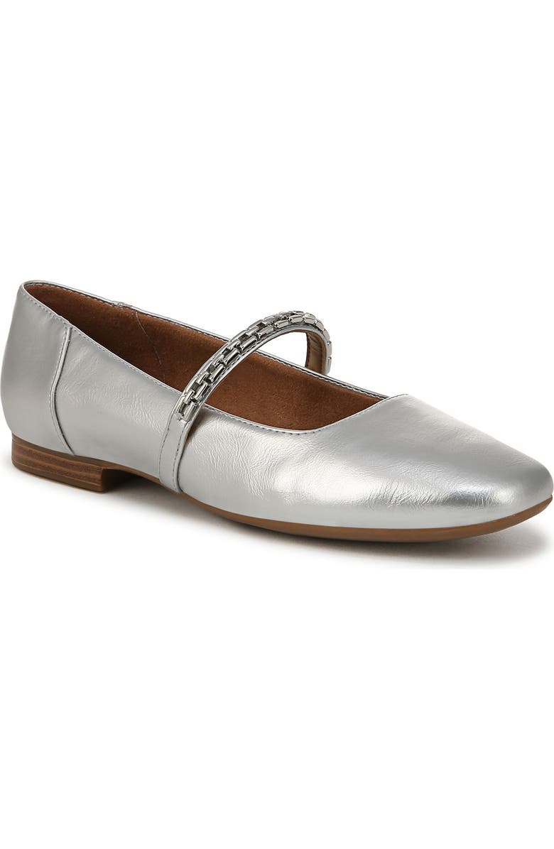 Naturalizer Kelly Chain Mary Jane Flat, Main, color, Silver Faux Leather