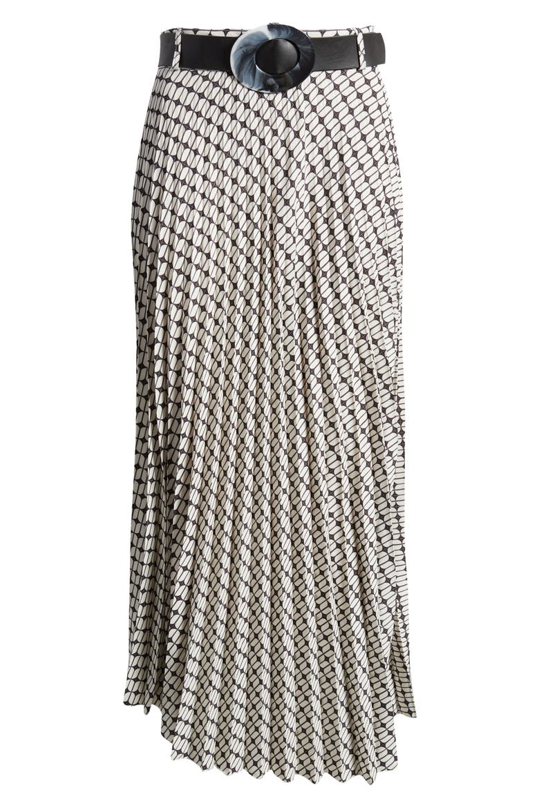 Brit Print Pleated Maxi Skirt, Alternate, color, BLACK