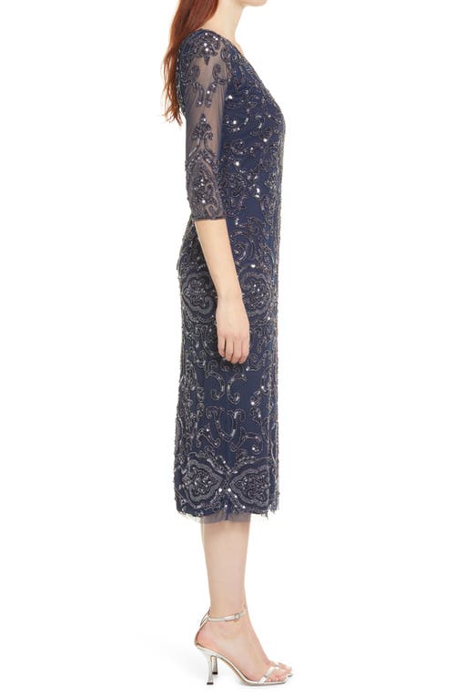 Pisarro Nights Sequin & Beaded Cocktail Sheath Dress In Blue
