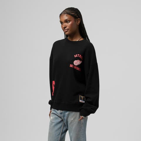 Women's Mitchell & Ness Black Detroit Red Wings Vintage Crewneck Sweatshirt