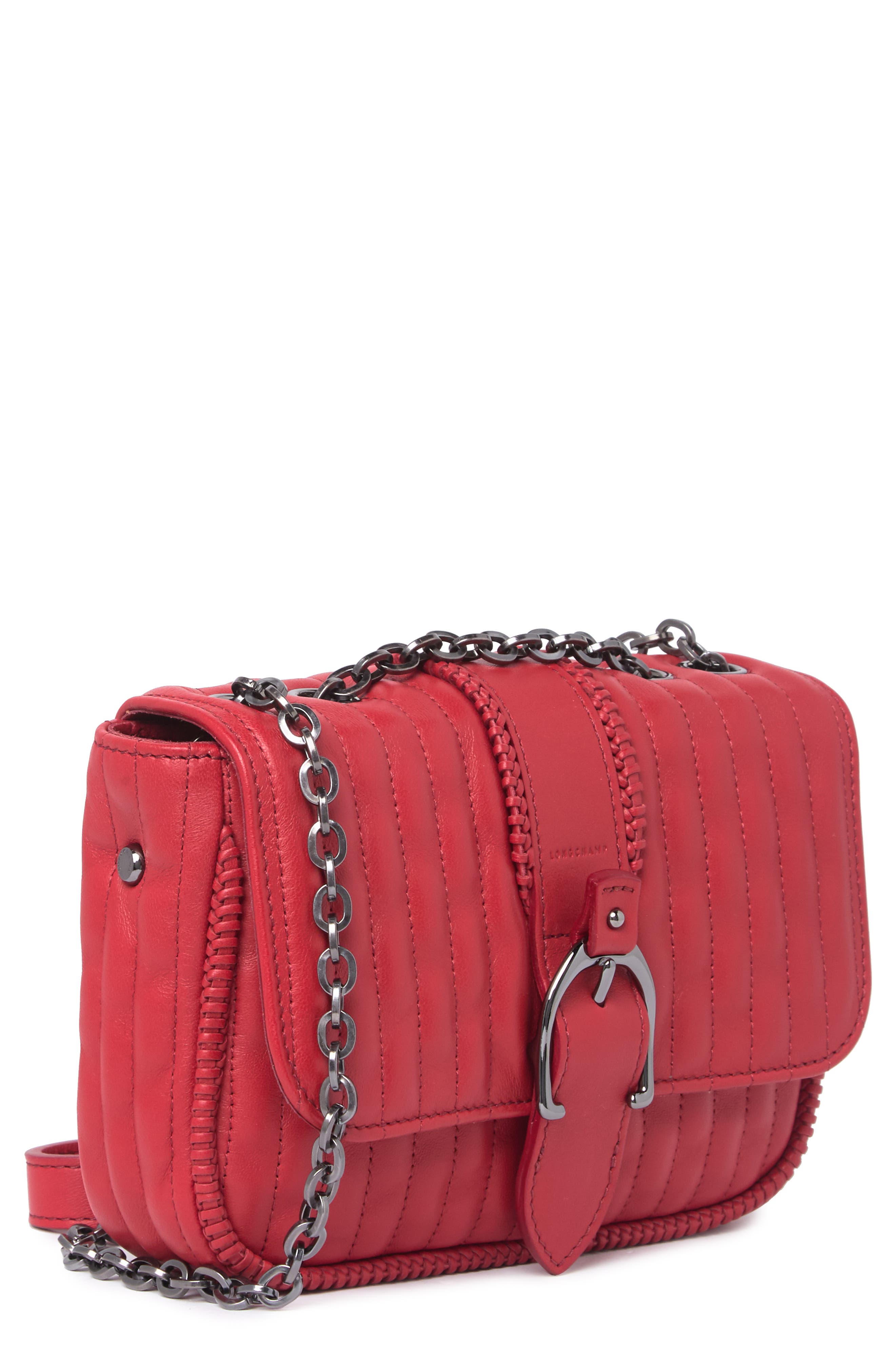 Longchamp Quilted Chain Strap Shoulder Bag, Alternate, color, Red