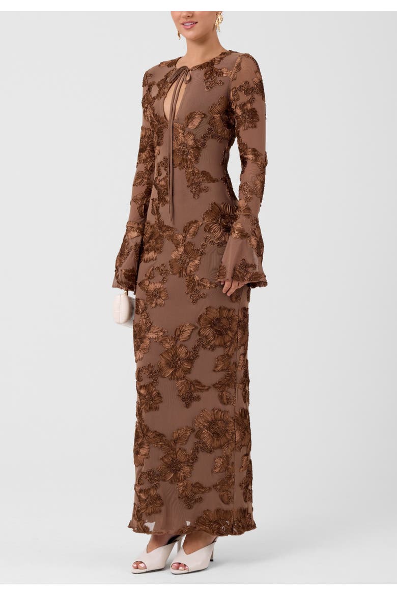 Juliet Long Sleeve Soutache Maxi Dress, Alternate, color, Umber