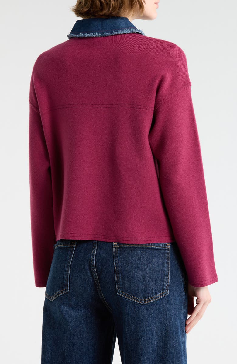 Nanette Lepore Mixed Media Denim Sweater, Alternate, color, Merlot/ Denim
