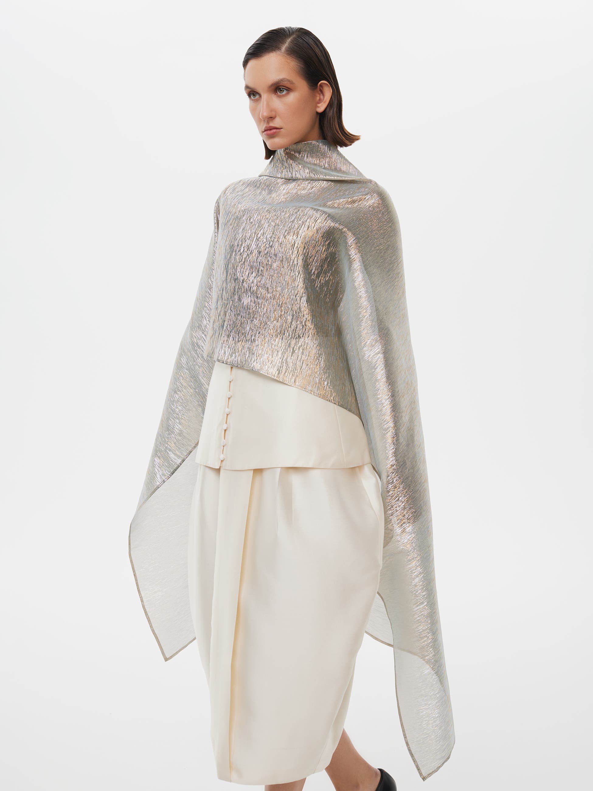 Metallic Silk Blend Party Cape - image 2