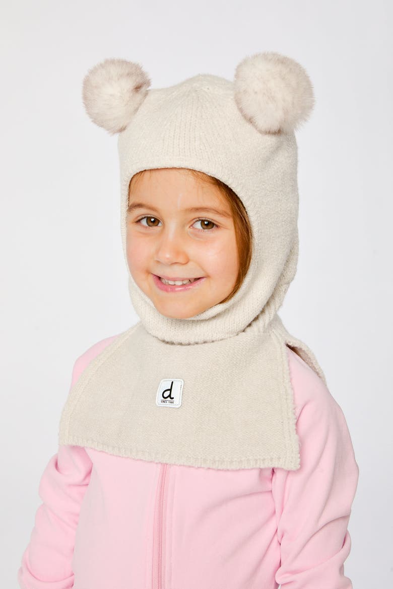 Knit Bear Ears Fleece Lined Balaclava, Alternate, color, Off-White