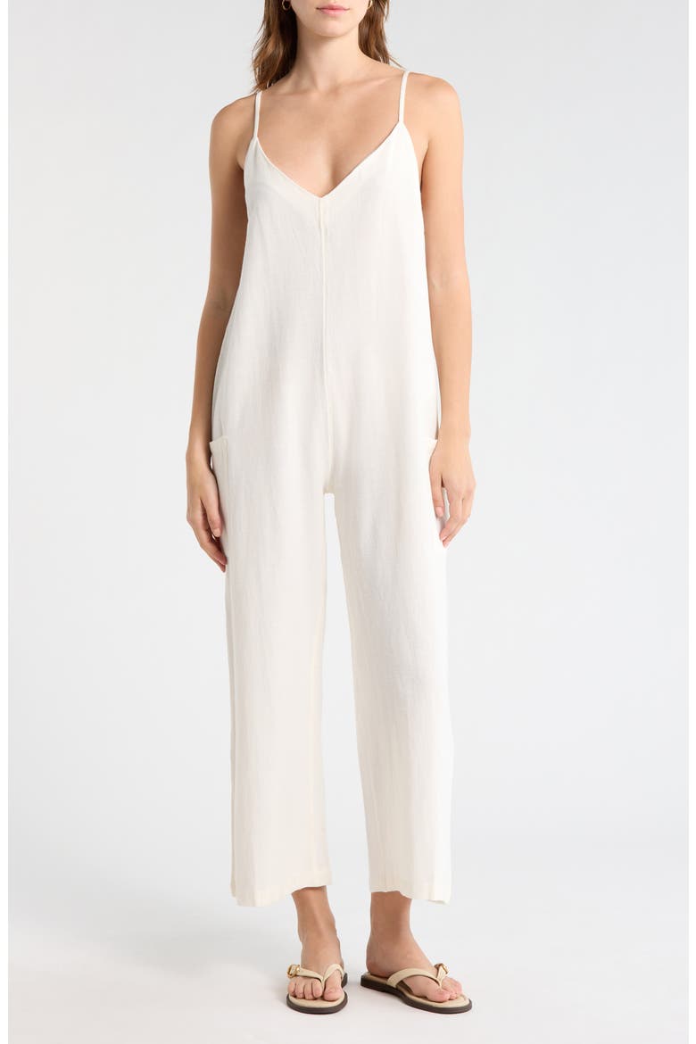 Day to Day Cotton & Linen Blend Romper, Main, color, SALT CRYSTAL