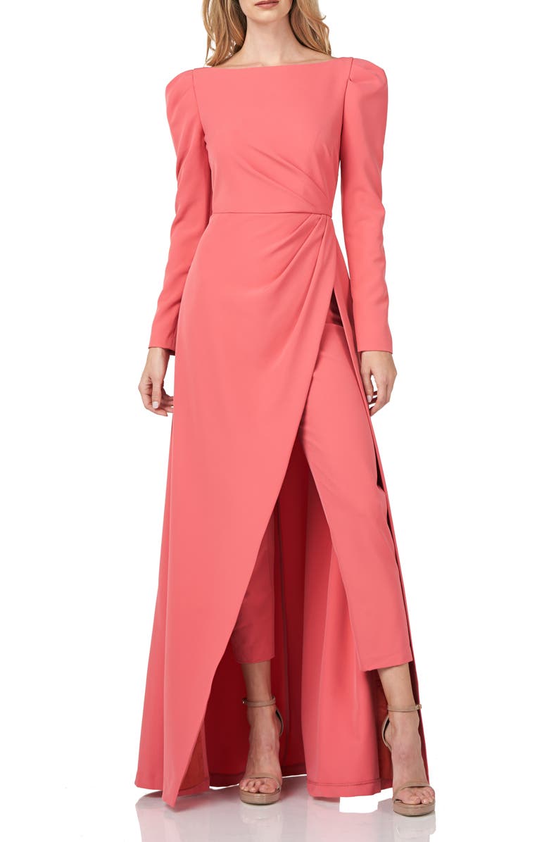 Kay Unger Long Sleeve Stretch Crepe Maxi Romper, Main, color,