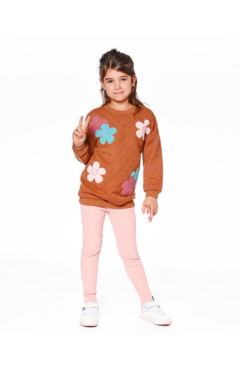 Deux par Deux Quilted Tunic with Flowers, Main, color, Mocha