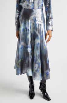 O-Zulie-S2 Foiled Georgette Midi Skirt