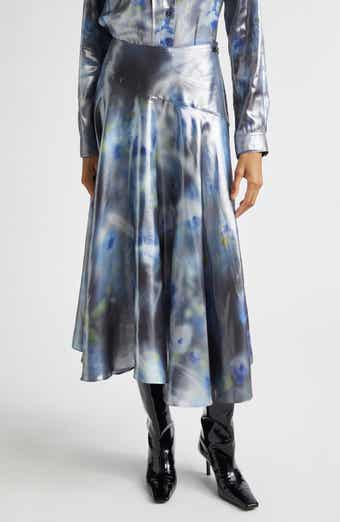 O-Zulie-S2 Foiled Georgette Midi Skirt