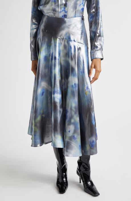 O-Zulie-S2 Foiled Georgette Midi Skirt