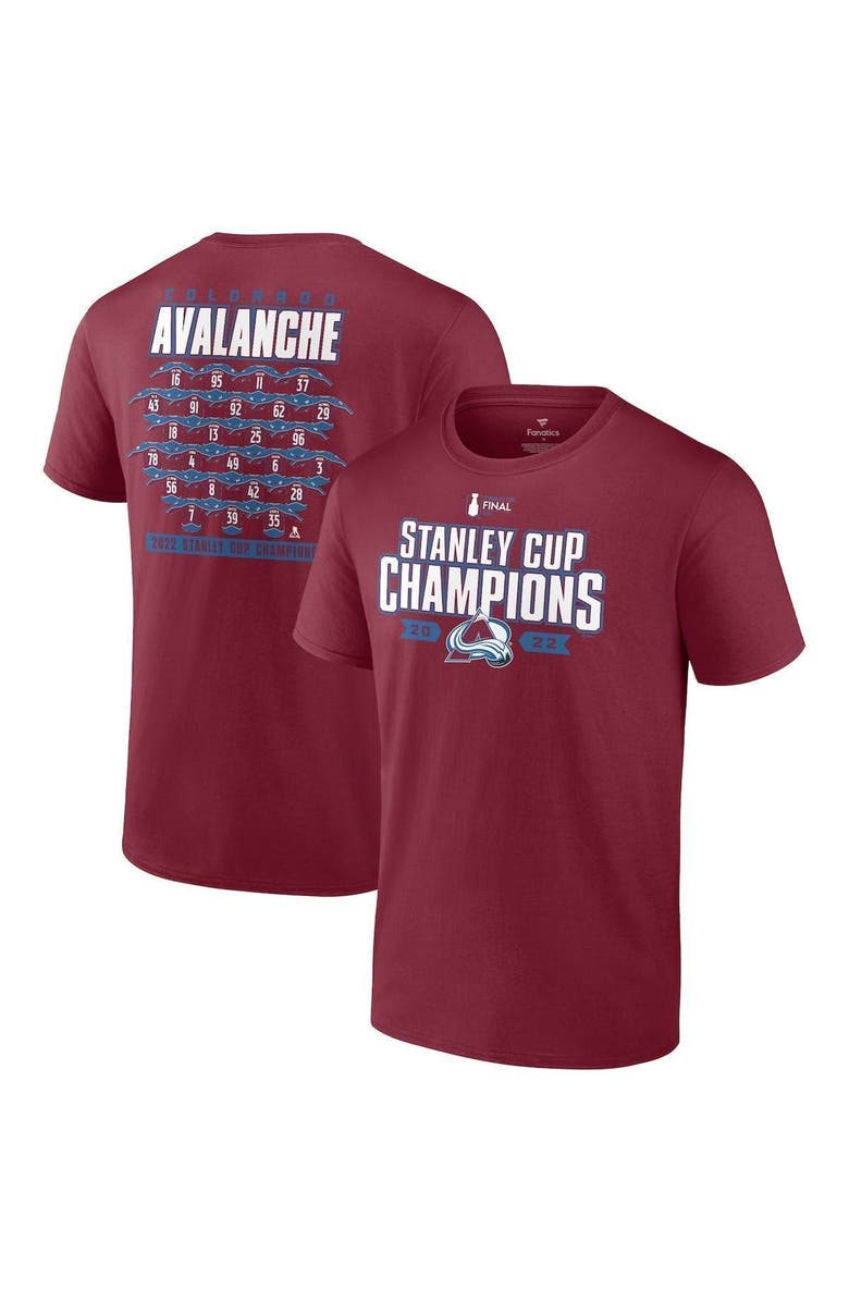FANATICS Men's Fanatics Branded Burgundy Colorado Avalanche 2022 Stanley Cup Champions Jersey Roster T-Shirt, Alternate, color, 
