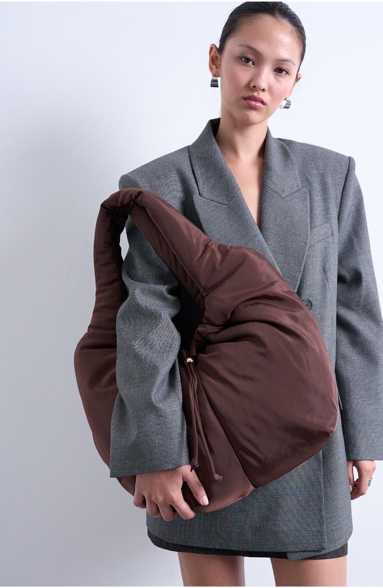 Topshop Ruched Shoulder Bag, Alternate, color, Brown