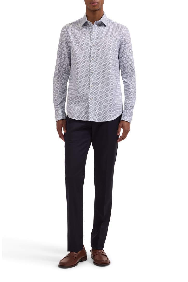 Axel Shaped Fit Geo Floral Cotton Button-Up Shirt, Alternate, color, NAVY