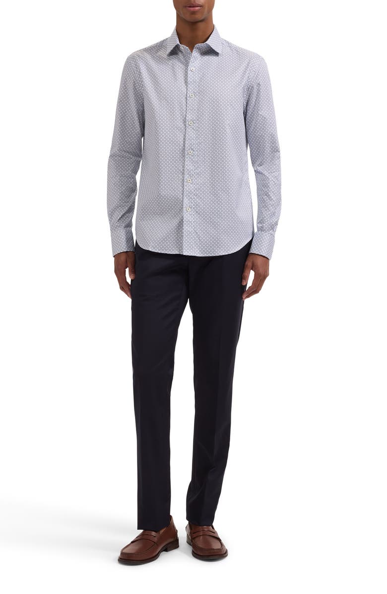 Bugatchi Axel Shaped Fit Geo Floral Cotton Button-Up Shirt, Alternate, color, Navy