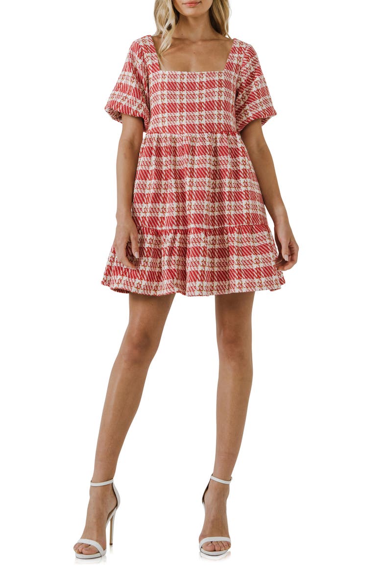 Tweed Babydoll Minidress, Main, color, RED MULTI